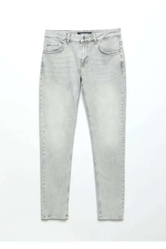 Kulrang tek rangli yupqa o'tirgan denim paxta aralash shim - 6