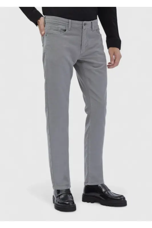 Kulrang tekis to'qima slim fit kundalik paxta aralashgan shim - 3