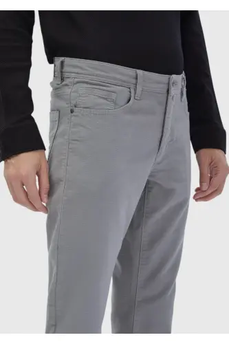 Kulrang tekis to'qima slim fit kundalik paxta aralashgan shim - 4
