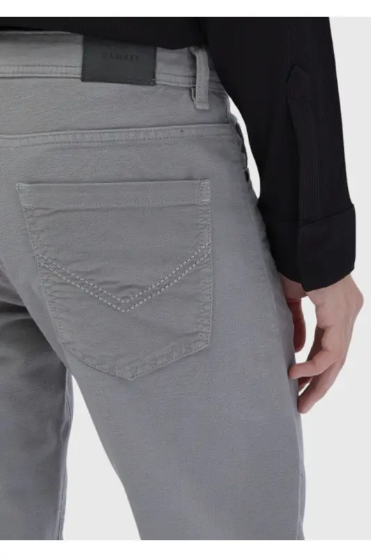 Kulrang tekis to'qima slim fit kundalik paxta aralashgan shim - 5