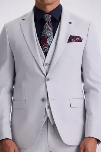 Kulrang torsimon, mono yoqali, juft yirtiqli yelek bilan slim fit kostyum - 3