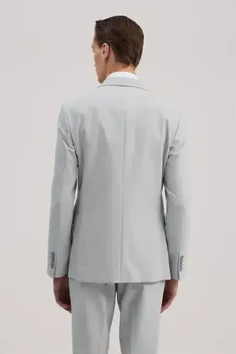 Kulrang torsimon, mono yoqali, juft yirtiqli yelek bilan slim fit kostyum - 4