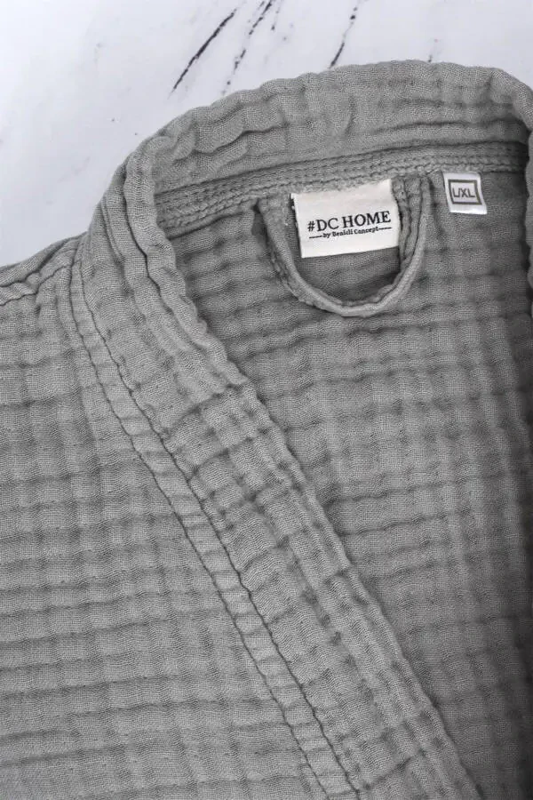 Kulrang Unisex Kimono Müslin Xalat - 100% Paxta & Yuqori Su Yutucu Xalat - 6