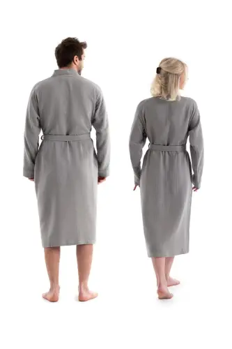 Kulrang Unisex Kimono Müslin Xalat - 100% Paxta & Yuqori Su Yutucu Xalat - 3