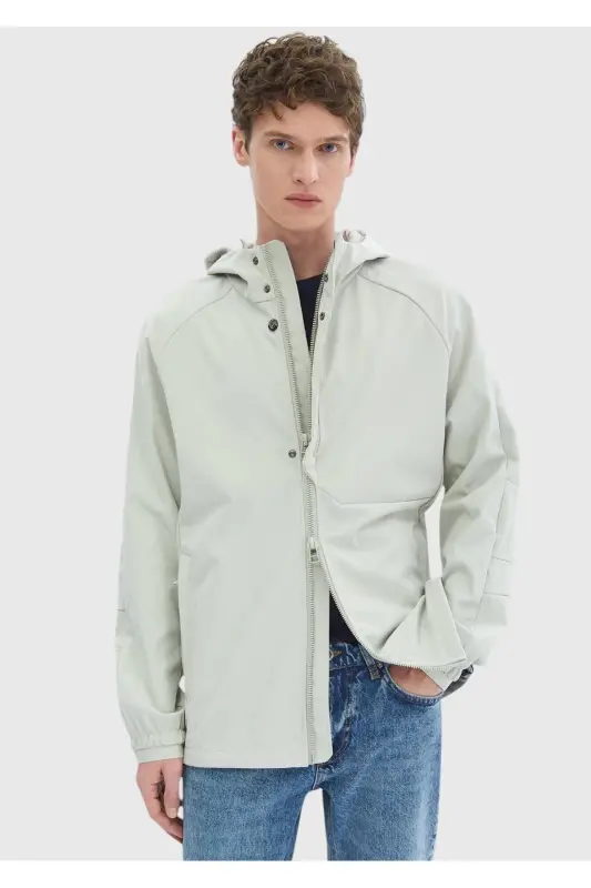 Kum Regular Fit Kapüşonlu Denim Dokuma Mont-Kum - RAMSEY