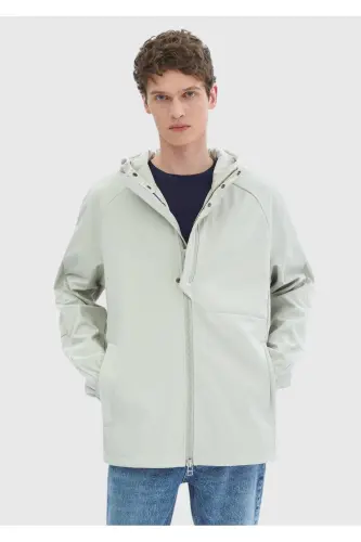 Kum Regular Fit Kapüşonlu Denim Dokuma Mont - Kum - 3