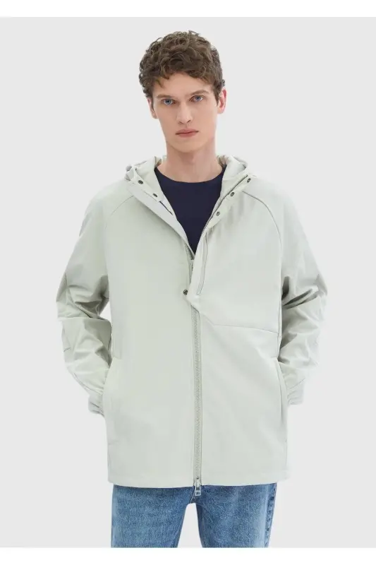Kum Regular Fit Kapüşonlu Denim Dokuma Mont - Kum - 3