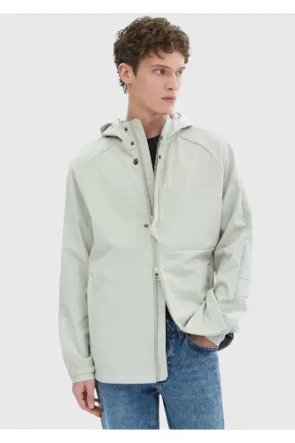 Kum Regular Fit Kapüşonlu Denim Dokuma Mont - Kum - 4