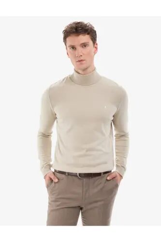 Kum Melanj Slim Fit Balıkçı Yaka Basic Triko Kazak 50314202-VR123 - Kum Melanj - Pierre Cardin (1)