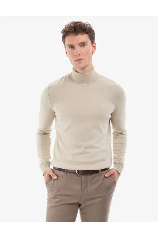 Kum Melanj Slim Fit Balıkçı Yaka Basic Triko Kazak 50314202-VR123 - Kum Melanj - 2