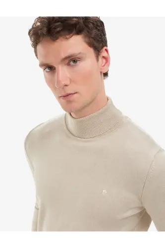 Kum Melanj Slim Fit Balıkçı Yaka Basic Triko Kazak 50314202-VR123 - Kum Melanj - 3
