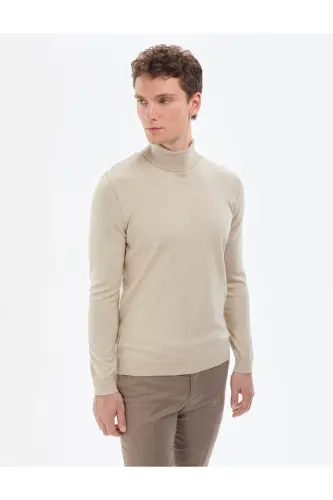 Kum Melanj Slim Fit Balıkçı Yaka Basic Triko Kazak 50314202-VR123 - Kum Melanj - 4