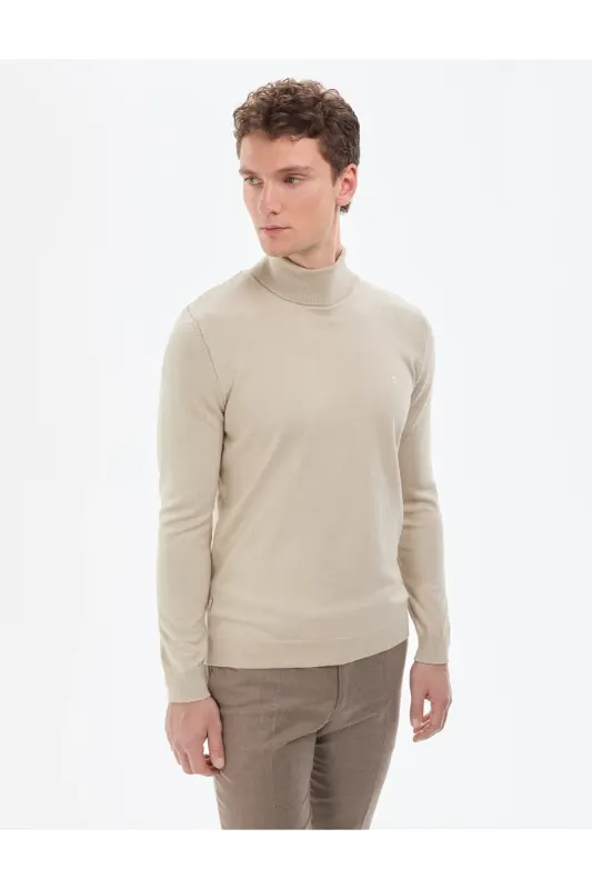 Kum Melanj Slim Fit Balıkçı Yaka Basic Triko Kazak 50314202-VR123 - Kum Melanj - 4