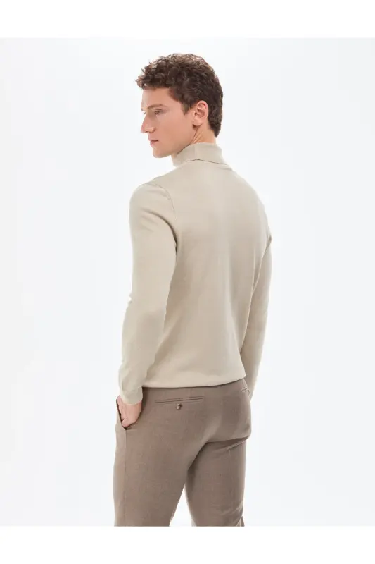 Kum Melanj Slim Fit Balıkçı Yaka Basic Triko Kazak 50314202-VR123 - Kum Melanj - 6