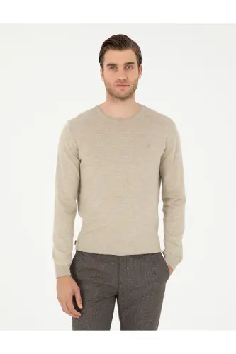 Kum Melanj Slim Fit Bisiklet Yaka Basic Triko Kazak 50296621-VR123 - Kum Melanj 