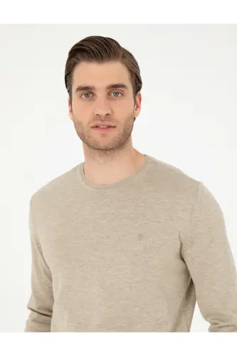Kum Melanj Slim Fit Bisiklet Yaka Basic Triko Kazak 50296621-VR123 - Kum Melanj - PIERRE CARDIN (1)