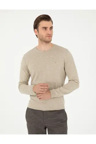 Kum Melanj Slim Fit Bisiklet Yaka Basic Triko Kazak 50296621-VR123 - Kum Melanj - 3