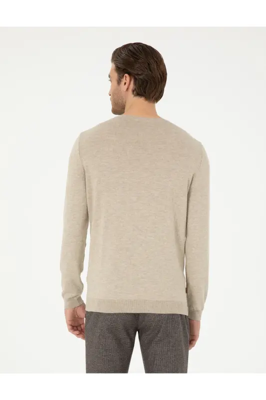 Kum Melanj Slim Fit Bisiklet Yaka Basic Triko Kazak 50296621-VR123 - Kum Melanj - 5