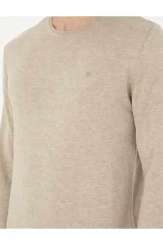 Kum Melanj Slim Fit Bisiklet Yaka Basic Triko Kazak 50296621-VR123 - Kum Melanj - 7