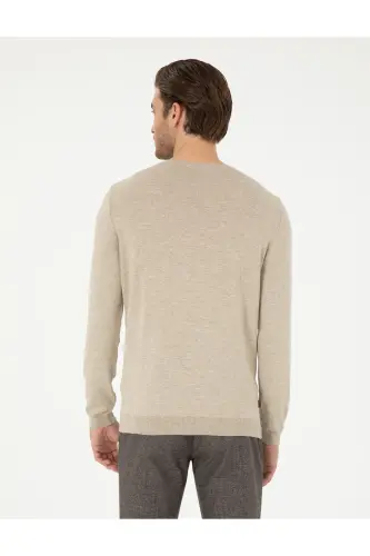 Kum Melanj Slim Fit Bisiklet Yaka Basic Triko Kazak 50296621-VR123-Kum Melanj - 5