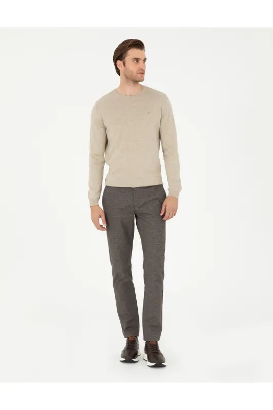 Kum Melanj Slim Fit Bisiklet Yaka Basic Triko Kazak 50296621-VR123-Kum Melanj - 4