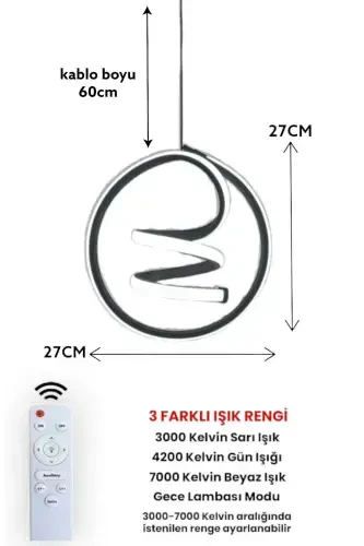 Kumandalı 3 Renk Modern Sarkıt Led Avize Gold Kasa-gold beyaz ışık - RENKOLED AYDINLATMA (1)