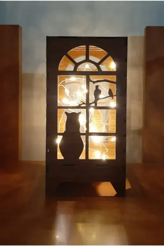 Kumandalı Funktsiyali Ledli Yog'och Lazerli Kesilgan Stol Va Tungi Chiroq Led Batareyali Batareyalar Ichiga Olingan-Kun Nur - 3