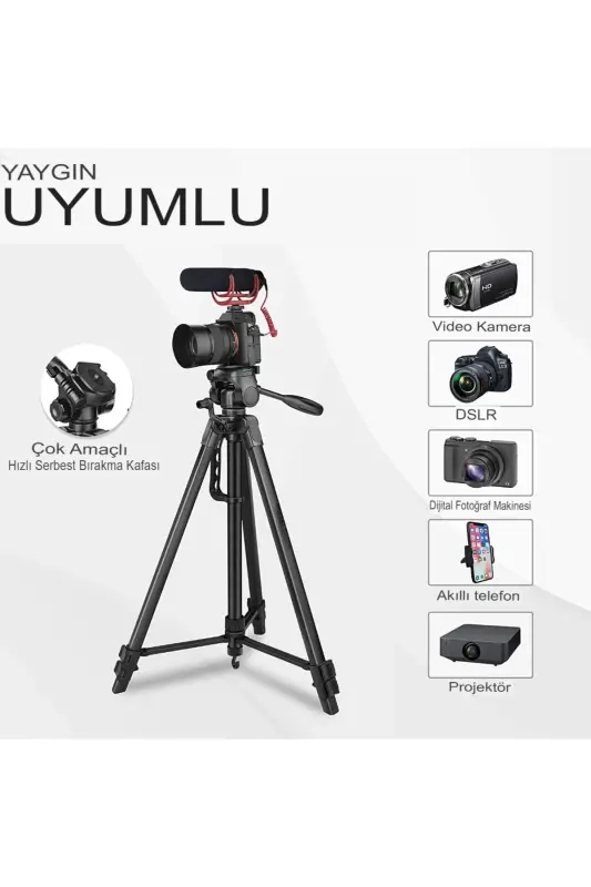 Kumandalı Tripod 155 Kamera Telefon Tripod Professional 1.5m Su Terazili Tripod-8830 - 2