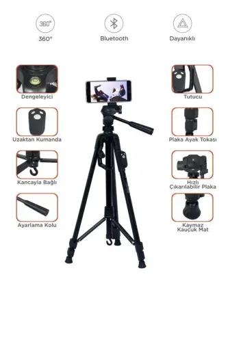 Kumandalı Tripod 155 Kamera Telefon Tripod Professional 1.5m Su Terazili Tripod-8830 - 5