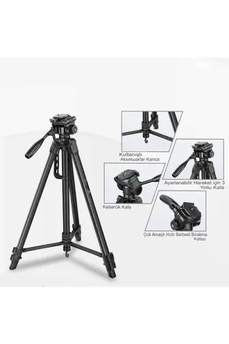 Kumandalı Tripod 155 Kamera Telefon Tripod Profesyonel 1.5m Su Terazili Tripod-8830 - 4