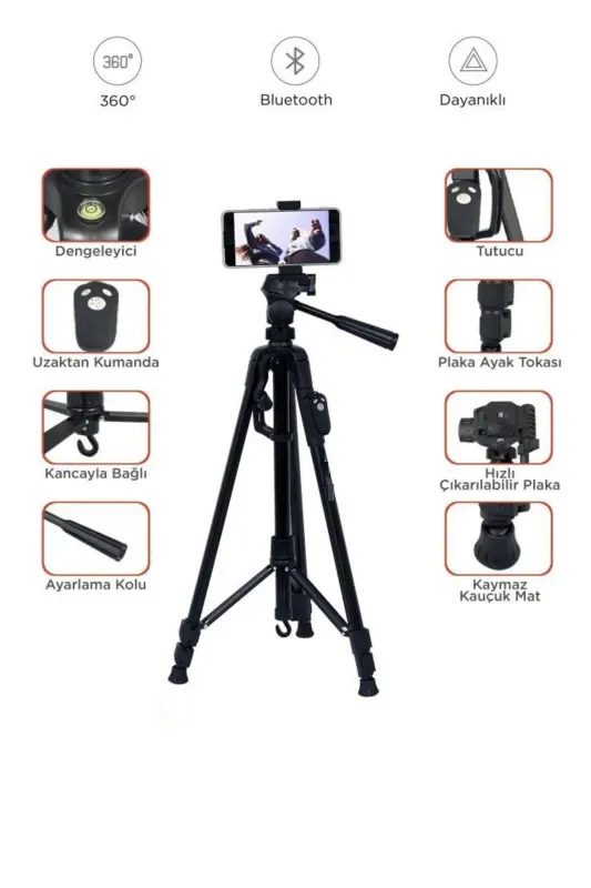 Kumandalı Tripod 155 Kamera Telefon Tripod Profesyonel 1.5m Su Terazili Tripod-8830 - 5