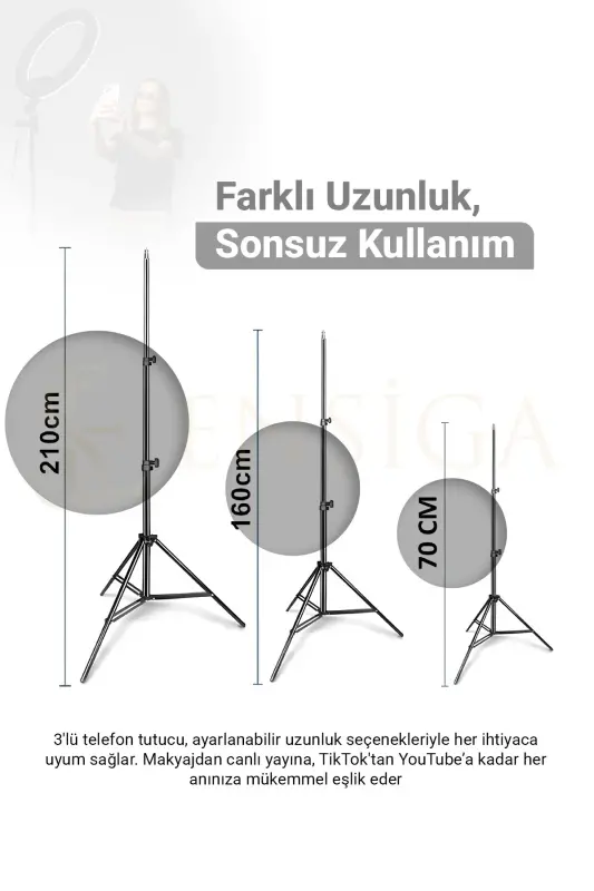Kumandalı Youtuber Tiktok Çekim Işıklı Telefon Tutucu Makyaj Işığı Ring Light 10 Inç + 2.1 M Tripod-KUMANDALI 10 SİYAH - 6
