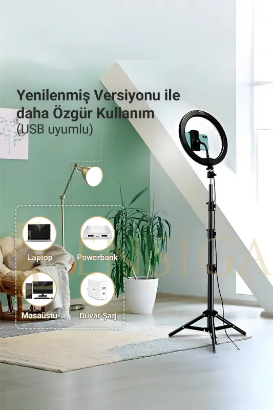 Kumandalı Youtuber Tiktok Çekim Işıklı Telefon Tutucu Makyaj Işığı Ring Light 10 Inç + 2.1 M Tripod-KUMANDALI 10 SİYAH - 8