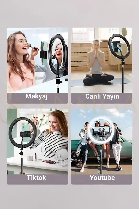 Kumandalı Youtuber Tiktok Çekim Işıklı Telefon Tutucu Makyaj Işığı Ring Light 10 Inç + 2.1 M Tripod-KUMANDALI 10 SİYAH - 5