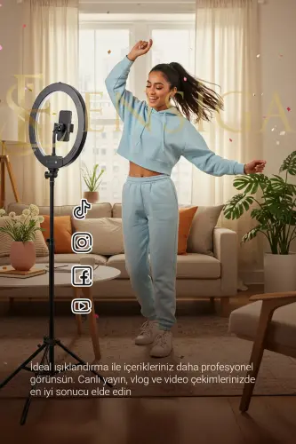 Кумандaлы Youtuber Tiktok Чекім Ышыклы Телефон Тутyджу Макяж Ышыгы Ring Light 10 Inч + 2.1 M Tripod-КУМАНДАЛЫ 10 СИЯХ - 6