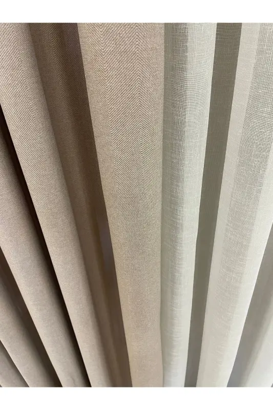 Kumbeji Rang - Zig'ir ko'rinishli 1/3 Zich Burmali Fon Parda-Kumbeji - 3