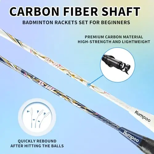 KUMPOO 2'li Karbon Şaftlı Badminton Raket Seti, 3 Raket Topu, 2 Overgrip ve 1 Raket Çantası | 2 Oyuncu için Badminton Raketi ve Topu Seti, Arka Bahçe Oyunları, Yeni Başlayanlar, Yetişkinler - 3