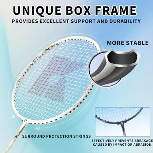 KUMPOO Badminton Racket Set of 2 Carbon Shaft Rackets, 3 Shuttlecocks, 2 Overgrips and 1 Racket Bag | Badminton Rackets and Birdies Complete Sets for 2 Players Backyards Games Beginners Adults - KUMPOO (1)