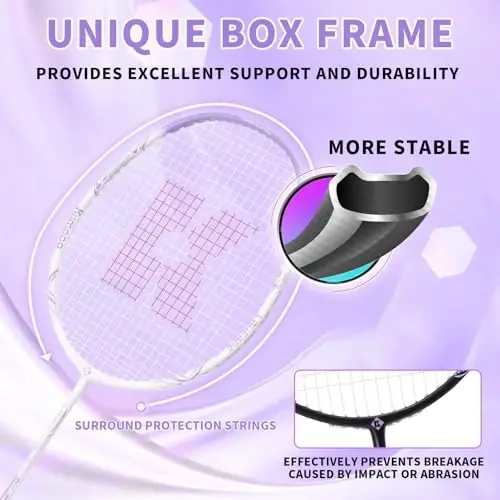 KUMPOO Badminton Racket Set of 2 Carbon Shaft Rackets, 3 Shuttlecocks, 2 Overgrips and 1 Racket Bag | Badminton Rackets and Birdies Complete Sets for 2 Players Backyards Games Beginners Adults - KUMPOO (1)