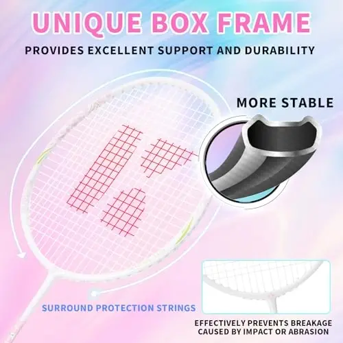KUMPOO Badminton Racket Set of 2 Carbon Shaft Rackets, 3 Shuttlecocks, 2 Overgrips and 1 Racket Bag | Badminton Rackets and Birdies Complete Sets for 2 Players Backyards Games Beginners Adults - 2