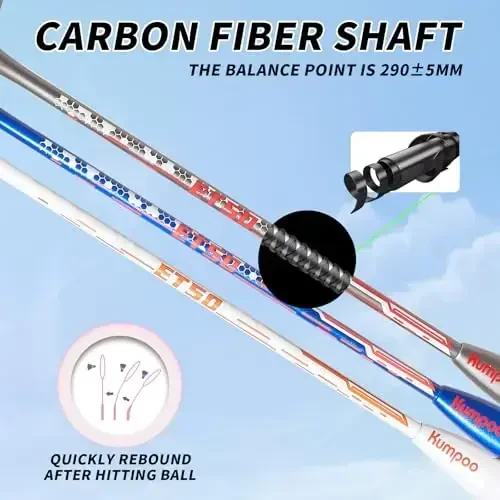 KUMPOO Badminton Raket Professional, Karbon Fiber Shaft Badminton Raket Seti G'ilof Sumkasi Bilan, Pro Badminton Raket Yengil Boshlang'ichlar Uchun Ochiq Havodagi O'yinlar - 3