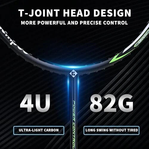 KUMPOO Professional Badminton Racket, Lightweight Badminton Racket, High Tension String Full Carbon Fiber Shaft Badminton Racket with Racket Cover Bag - 6