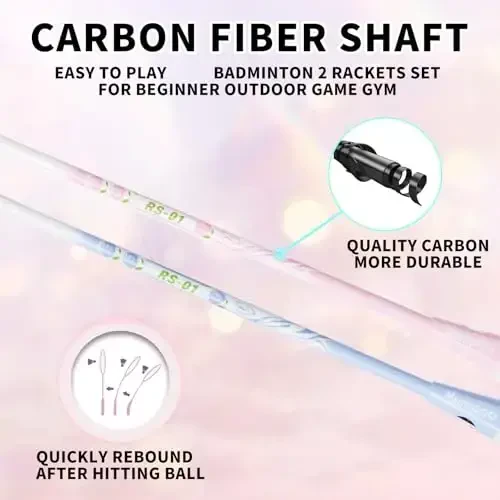 KUMPOO Professional Badminton Racket, Lightweight Badminton Racket, High Tension String Full Carbon Fiber Shaft Badminton Racket with Racket Cover Bag - 2