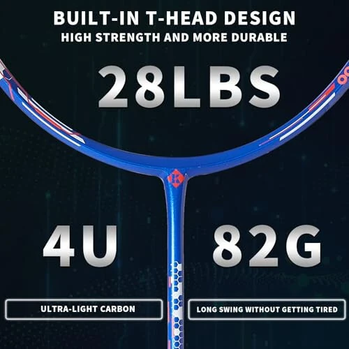 KUMPOO Professional Badminton Racket, Lightweight Badminton Racket, High Tension String Full Carbon Fiber Shaft Badminton Racket with Racket Cover Bag - 5
