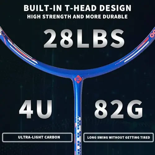 KUMPOO Professional Badminton Racket, Lightweight Badminton Racket, High Tension String Full Carbon Fiber Shaft Badminton Racket with Racket Cover Bag - 5