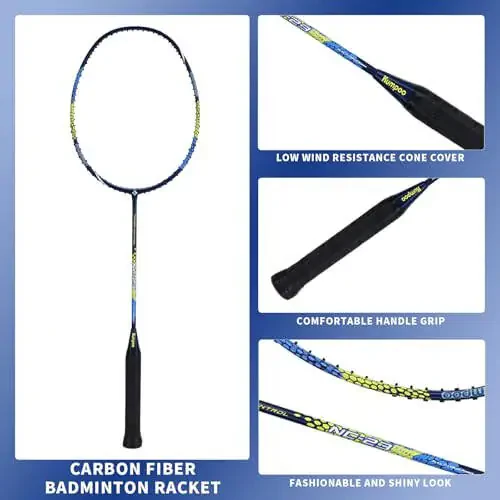 KUMPOO Professional Badminton Raketkasi, Yengil Badminton Raketkasi, Yuqori Kuchlanishli Simli To'liq Karbon Tolali Shafali Badminton Raketkasi, Raketka Qopqoni Sumkasi bilan - 1