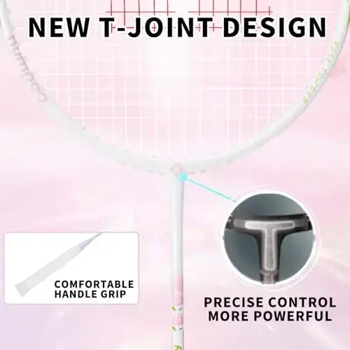 KUMPOO Professional Badminton Raketkasi, Yengil Badminton Raketkasi, Yuqori Kuchlanishli Simli To'liq Karbon Tolali Shaftsli Badminton Raketkasi, Raketka Qopqog'i Xaltasi bilan - 4
