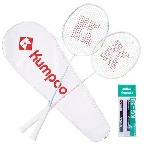 KUMPOO Badminton Racket Carbon Fiber, Badminton Racquet Set with Cover, Badminton Professional Racket Durable for Beginners Outdoor Games Gym - 6