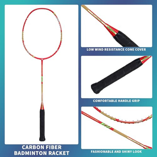 KUMPOO Badminton Racket Carbon Fiber, Badminton Racquet Set with Cover, Badminton Professional Racket Durable for Beginners Outdoor Games Gym - 1