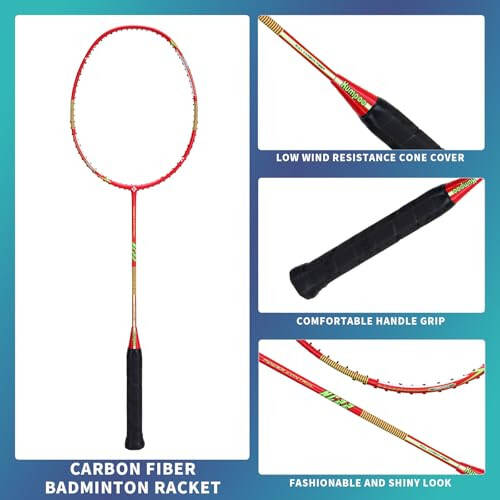 KUMPOO Badminton Racket Carbon Fiber, Badminton Racquet Set with Cover, Badminton Professional Racket Durable for Beginners Outdoor Games Gym - 1